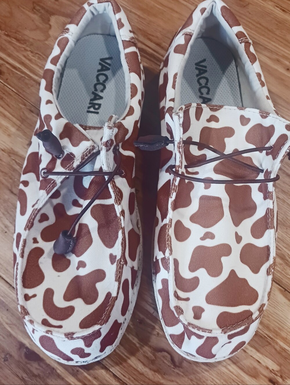 Vaccari Moccasins Loafers Cow-Print Slip-On in Brown and White